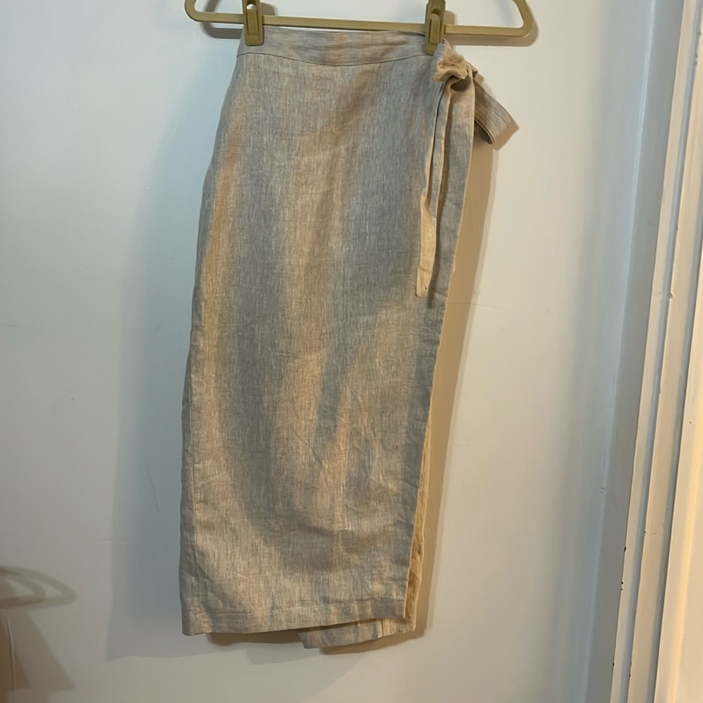 Reformation midi wrap skirt in linen